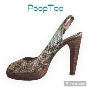 STUART WEITZMAN Slingback Snakeskin Leather Platform Heels Sz 9 EUC